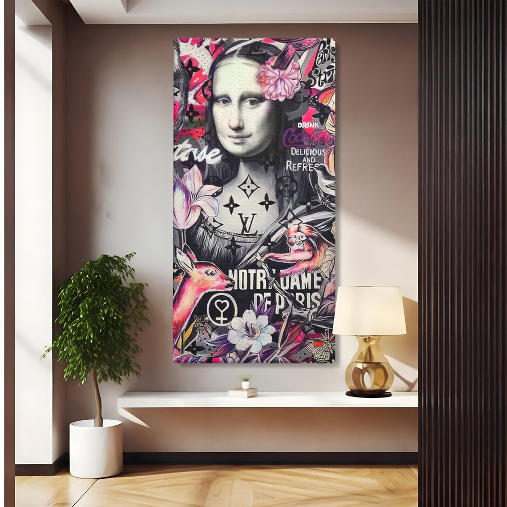 Tablou canvas cu tablou canvas cu mona lisa graffiti, fara rama, pe sasiu de lemn